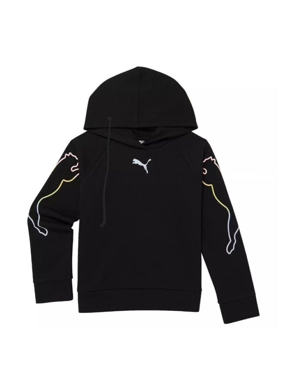 Puma Girls PUMA Motion Pullover Black Hoodie Sweatshirt Size Large